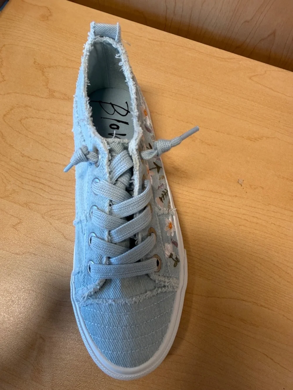 Blowfish Ice Blue Denim Floral-Accent Sneakers - Picture 1 of 6